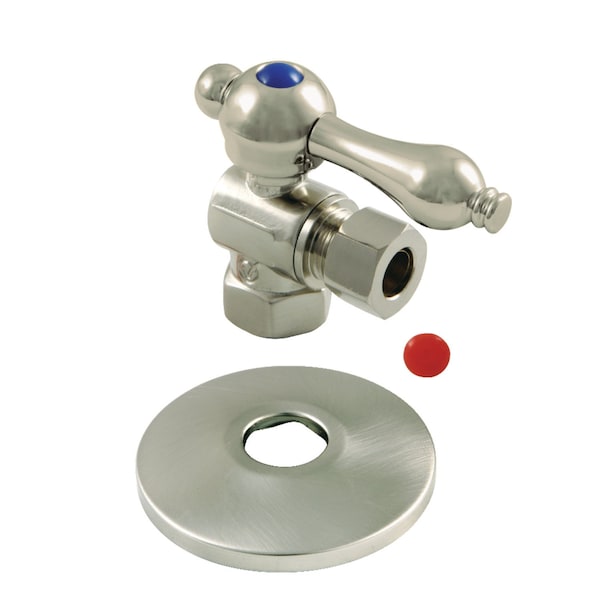 3/8" IPS X 3/8" OD Comp Quarter-Turn Angle Stop Valve W/ Flange, Nickel